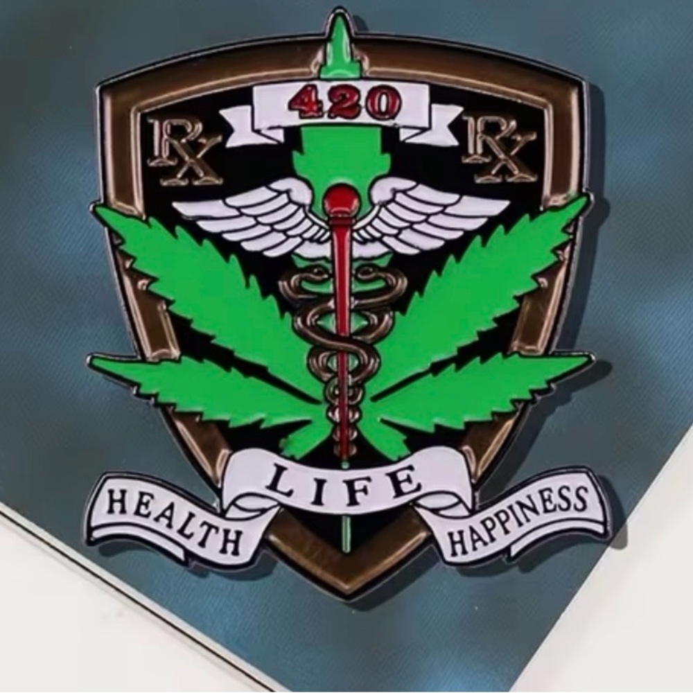 420 Medical Caduceus Enamel Pin Brooch Prescribed RX Shield NEW